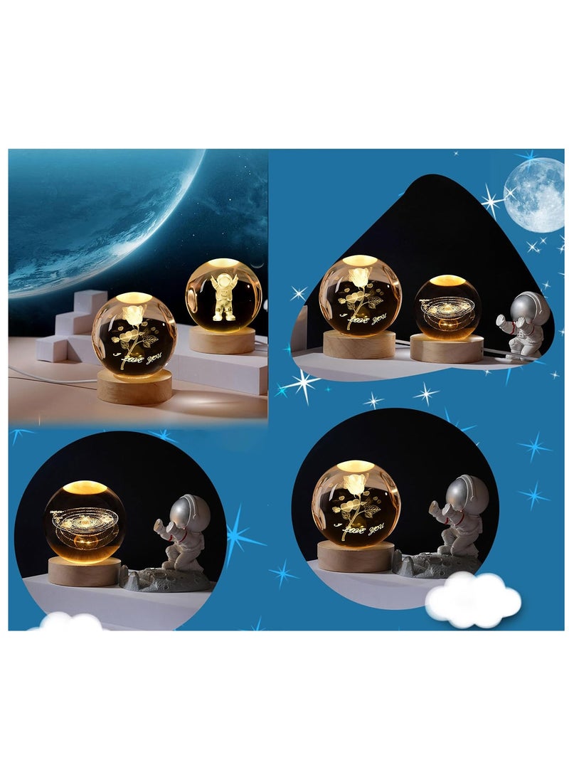 NNEWVANTE 3D Rose Crystal Ball Kids Night Light Glass Ball Night Light with Wooden Base Fantasy Decoration Crystal Ball Gift LED Galaxy Planet Night Light Birthday Gift（rose flower）  - Image 5