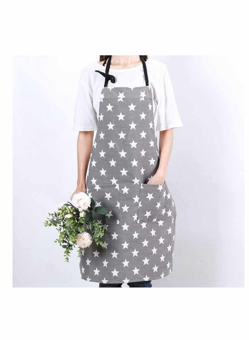 KASTWAVE Cooking Apron, Chefs Kitchen Apron Cotton Canvas Apron with Two Pockets Fashion Star Pattern Aprons for Women and Men Chef Kitchen, Grill, Restaurant, Garden, Coffee House(2 Pcs) - Image 5