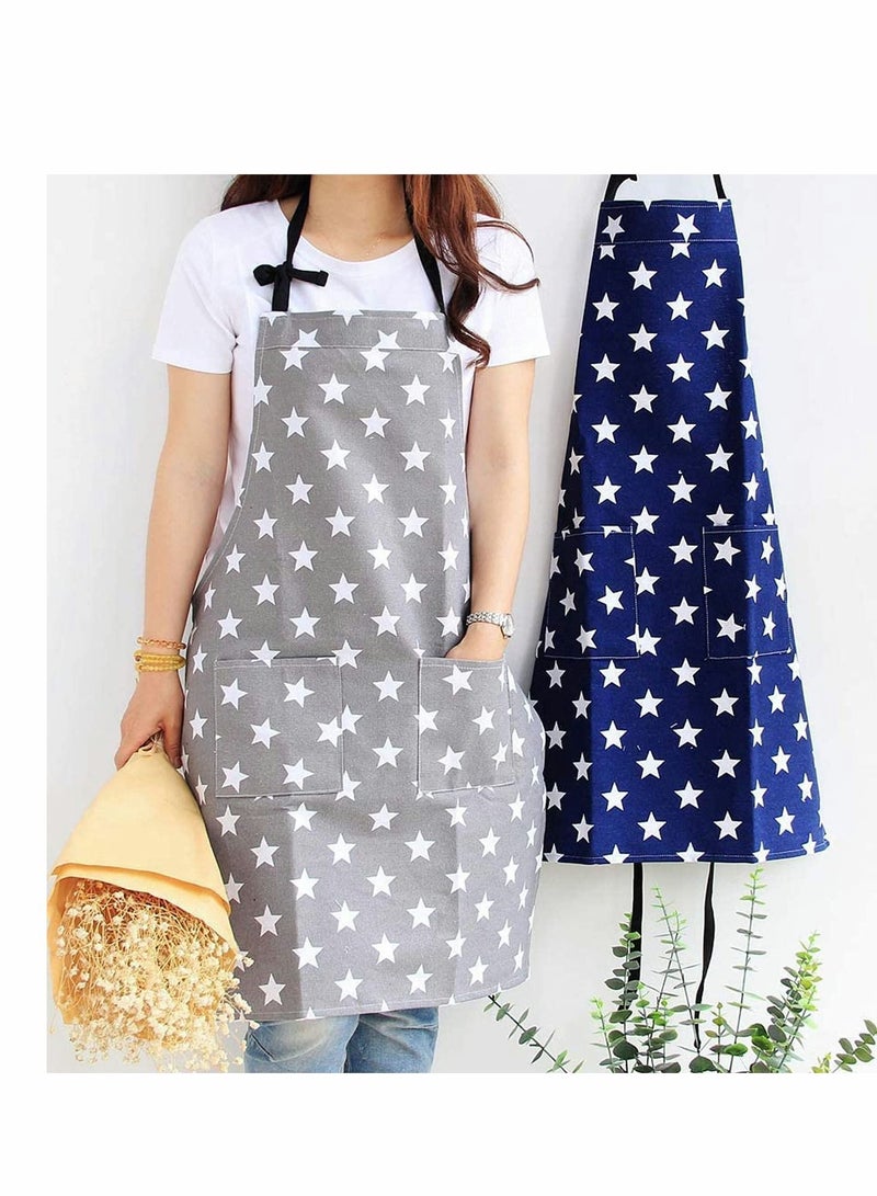 KASTWAVE Cooking Apron, Chefs Kitchen Apron Cotton Canvas Apron with Two Pockets Fashion Star Pattern Aprons for Women and Men Chef Kitchen, Grill, Restaurant, Garden, Coffee House(2 Pcs) - Image 1