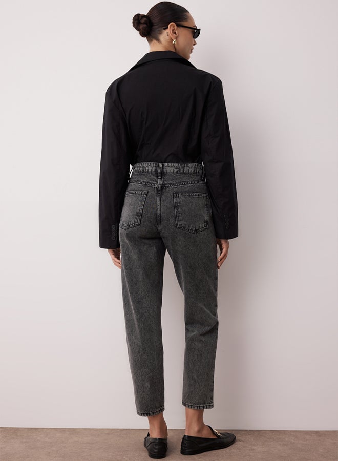 trendyol Grey High Waist Mom Jeans - Image 4