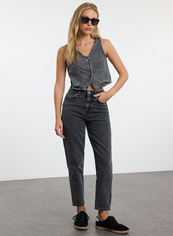 trendyol Grey High Waist Mom Jeans - Image 5