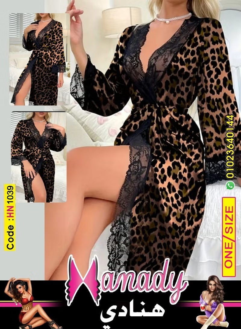 Hanady Soft women's robe in buttery texture – Tiger print – One size fits up to 75 kg – Comfortable and stylish design for home – Model HN 1039 - Image 3