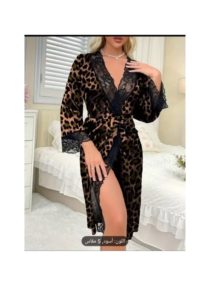 Hanady Soft women's robe in buttery texture – Tiger print – One size fits up to 75 kg – Comfortable and stylish design for home – Model HN 1039 - Image 1