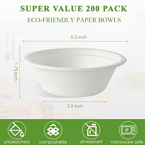 Vplus 200 Pack 12 OZ Paper Bowls, Disposable Compostable Bowls Bulk, Eco-friendly Bagasse Bowls, Heavy-duty Bowls Perfect for Milk Cereals, Snacks, Salads - Image 3