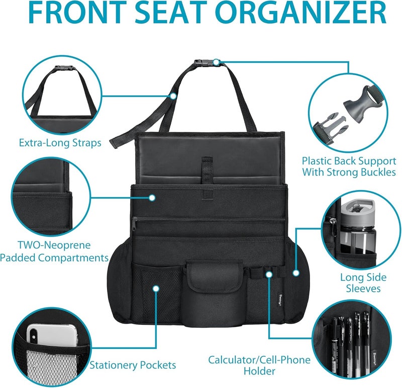 Elantrip Car Front Seat Organizer, Back Seat Storage with Adjustable Straps Truck Seat Organizers for Delivery Drive, Office File, Passenger Seat - Image 3