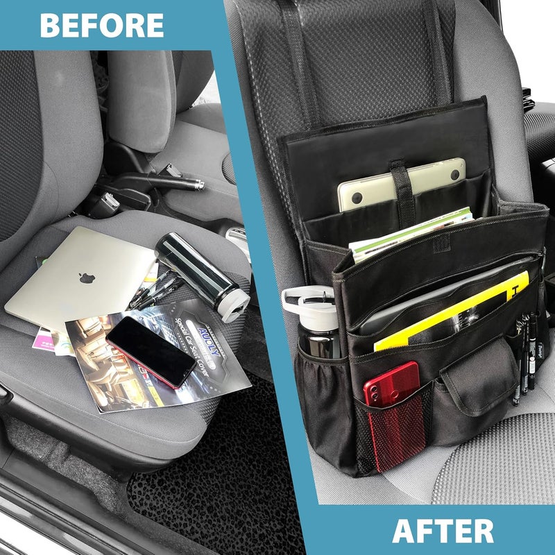 Elantrip Car Front Seat Organizer, Back Seat Storage with Adjustable Straps Truck Seat Organizers for Delivery Drive, Office File, Passenger Seat - Image 4