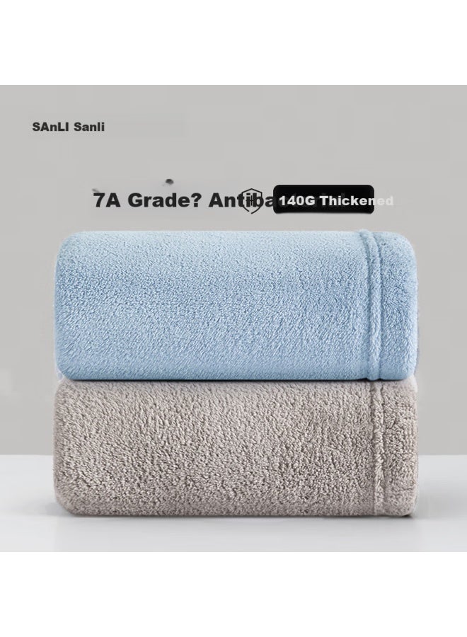 Sanli 7a Antibacterial Towel 2 Pack, Class A, Thickened, 140g, Uni, For Face Washing, Bathing, Home Use, Quick-drying Large Towel For Hair, Blue/gray - Image 1