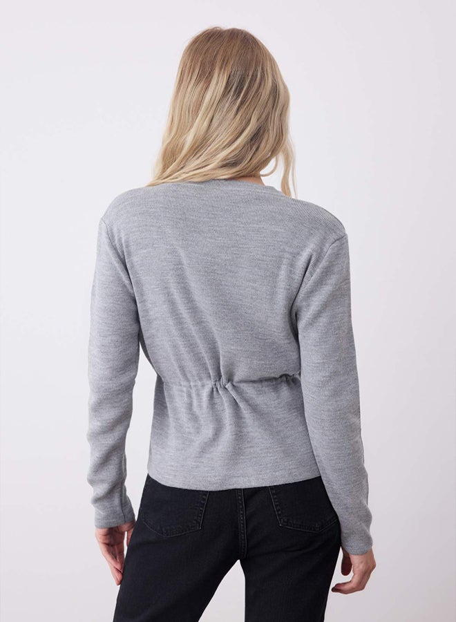 trendyol Light Gray Soft Textured Lace Detailed Knitwear Cardigan - Image 4