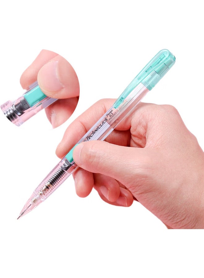 Pentel 0.5Mm Side-Press Mechanical Pencil, Student Drawing Automatic Pencil With Eraser Pd105T, Green - Image 2