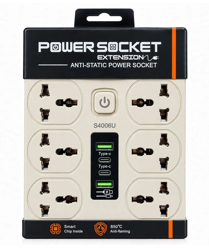 S4006U Multi-Port Extension Socket: Universal AC, USB and Type-C Charging