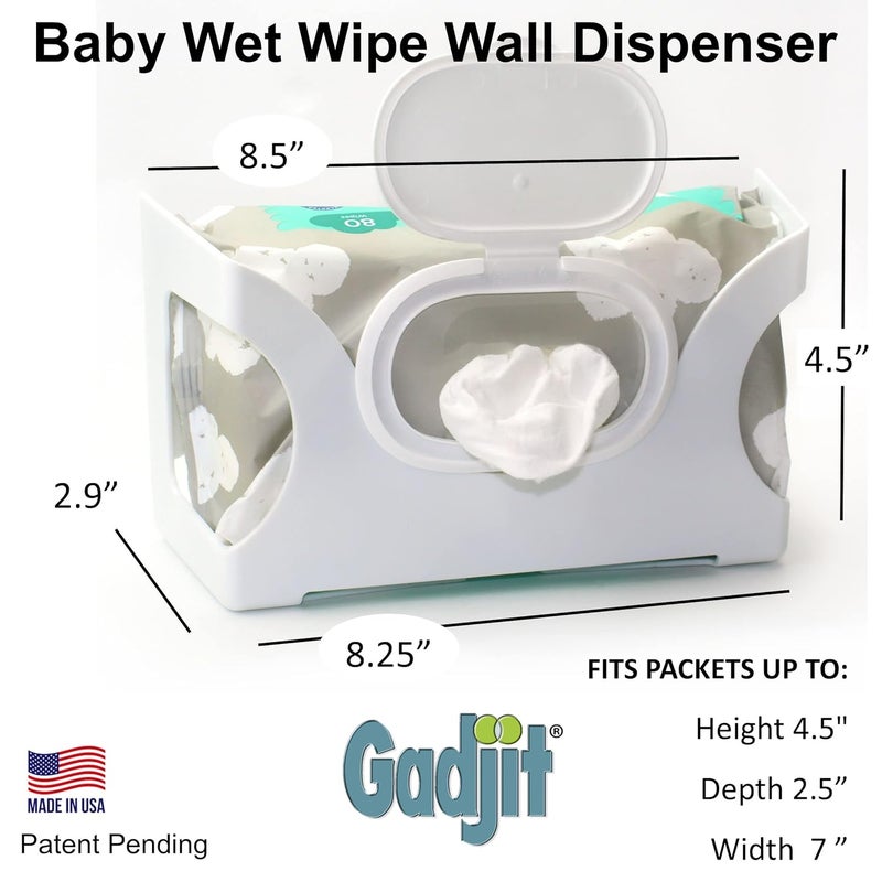 Gadjit Baby Wet Wipes Hand Wipes Wall Dispenser  Mounts on a Wall and Holds Up to an 84 Count Pack of Wipes  Keeps Wipes Always Within Easy Reach of Messes White - Image 2