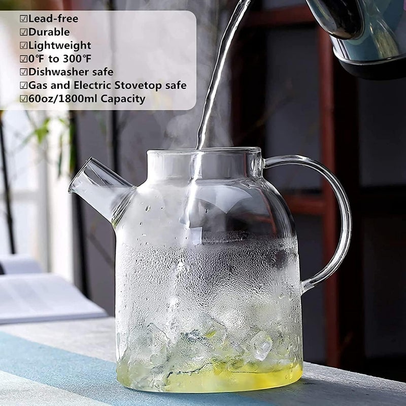 CASTANEA Glass Water Jug with Wooden Lid, Drinking Beverage Pitcher with Cap, 2 Litre, Set of 1 - Image 3