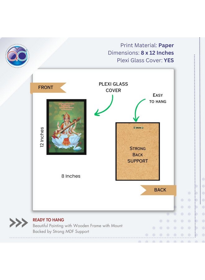 Mad Masters Mata Saraswati Devi Goddess of Knowledge Painting Photo Frame for Living Room, Bedroom, Home Decor and Wall Decoration (MM 3464, 8x12 Inch, Paper, With Plexi Glass) - Image 2