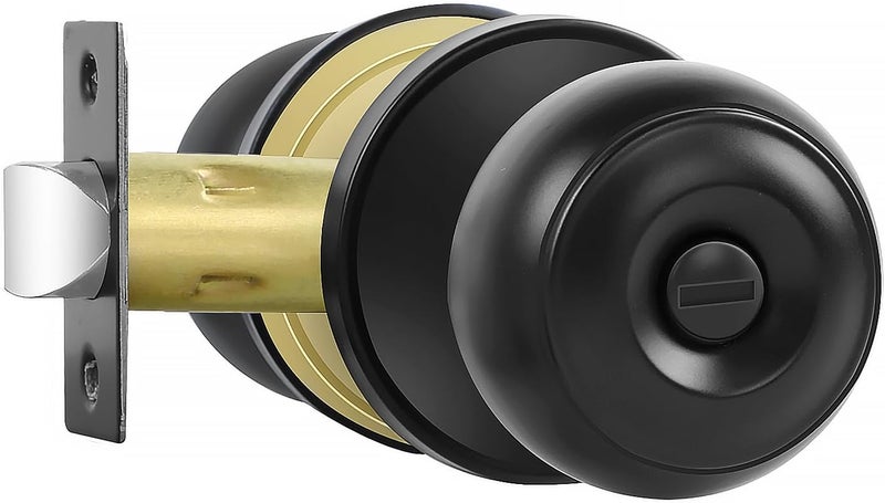 RAZCC Privacy Door Knobs, 1 Pack Matte Black Door Knobs with Lock, Bed and Bath Door Knob Interior Keyless Locksets, Round Door Handles Reversible for Left Right Handed Doors - Image 1