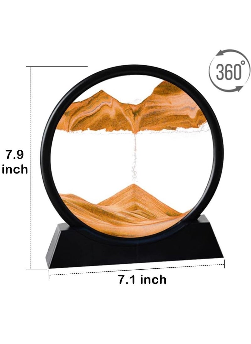 Arabest - 3D Moving Sand Art Round Glass Deep Sea Sand Art Display with Stand Relaxing Kinetic Sandscape Art Decor Quicksand Painting Decor Desktop Art Decor for Adult Kid Desktop Art-Orange 7 Inch - Image 1
