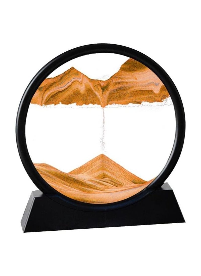 Arabest - 3D Moving Sand Art Round Glass Deep Sea Sand Art Display with Stand Relaxing Kinetic Sandscape Art Decor Quicksand Painting Decor Desktop Art Decor for Adult Kid Desktop Art-Orange 7 Inch - Image 1