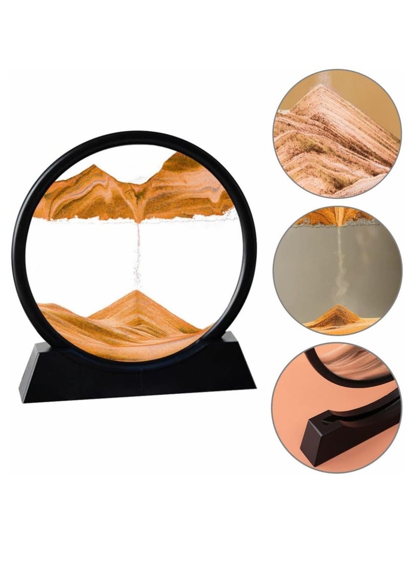Arabest - 3D Moving Sand Art Round Glass Deep Sea Sand Art Display with Stand Relaxing Kinetic Sandscape Art Decor Quicksand Painting Decor Desktop Art Decor for Adult Kid Desktop Art-Orange 7 Inch - Image 1