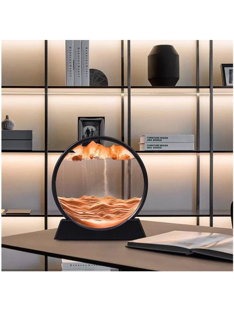 Arabest - 3D Moving Sand Art Round Glass Deep Sea Sand Art Display with Stand Relaxing Kinetic Sandscape Art Decor Quicksand Painting Decor Desktop Art Decor for Adult Kid Desktop Art-Orange 7 Inch - Image 1