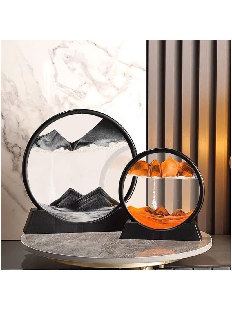 Arabest - 3D Moving Sand Art Round Glass Deep Sea Sand Art Display with Stand Relaxing Kinetic Sandscape Art Decor Quicksand Painting Decor Desktop Art Decor for Adult Kid Desktop Art-Orange 7 Inch - Image 1