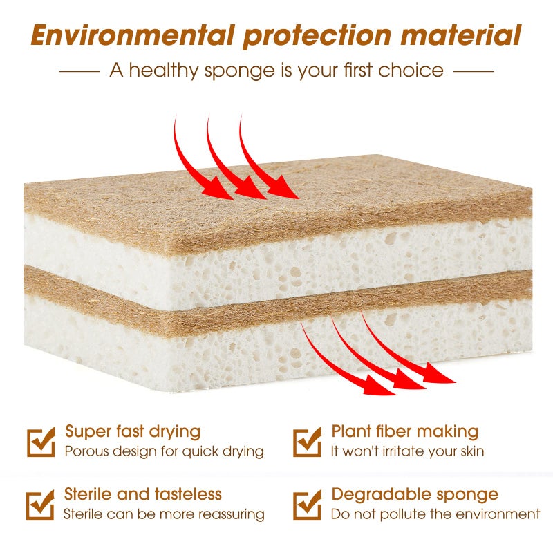GREENTH PRO حزمة GREENTH PRO 10 من إسفنجات الصحون الطبيعية - إسفنجة مطبخ طبيعية - إسفنجة فرك من ألياف جوز الهند وسليلوز الخشب - Image 4