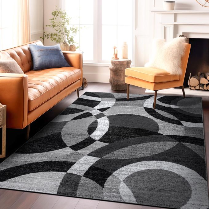 CONTEMPORARY ABSTRACT CIRCLES PERFECT FOR HIGH TRAFFIC AREAS OF YOUR LIVING ROOMBEDROOMHOME OFFICEKITCHEN AREA RUG 66 X 9 GRAY