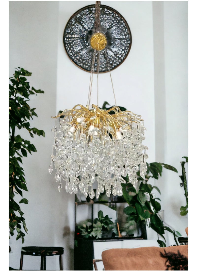 Visionary - Marquize Shape Horse Eye Shape Diamond Crystal Chandelier French Luxury Golden Branches Modern Style Pendant Light For Villa Living Room Lobby Dining Room Cafe - Image 1