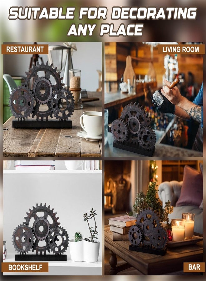 Novabright Steampunk Industrial Gear Train Figurine, Vintage Copper Colored Wooden Gear Wheel Desktop Ornament, Retro Mechanical Steam Punk Gift for Living Room, Bedroom & Office Bookshelf Decor - Image 5
