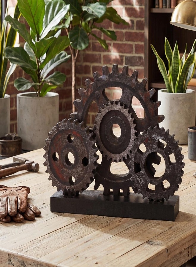 Novabright Steampunk Industrial Gear Train Figurine, Vintage Copper Colored Wooden Gear Wheel Desktop Ornament, Retro Mechanical Steam Punk Gift for Living Room, Bedroom & Office Bookshelf Decor - Image 3
