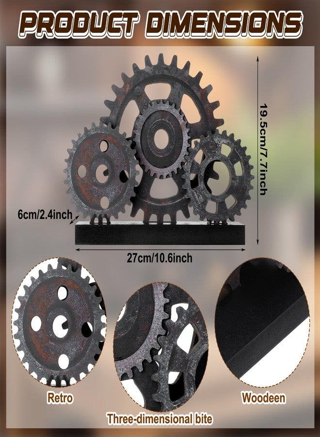 Novabright Steampunk Industrial Gear Train Figurine, Vintage Copper Colored Wooden Gear Wheel Desktop Ornament, Retro Mechanical Steam Punk Gift for Living Room, Bedroom & Office Bookshelf Decor - Image 2