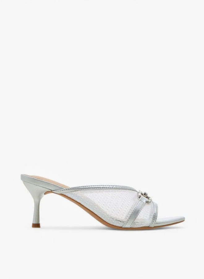 Flora Bella By Shoexpress Embellished Slip-On Sandals with Flared Heel