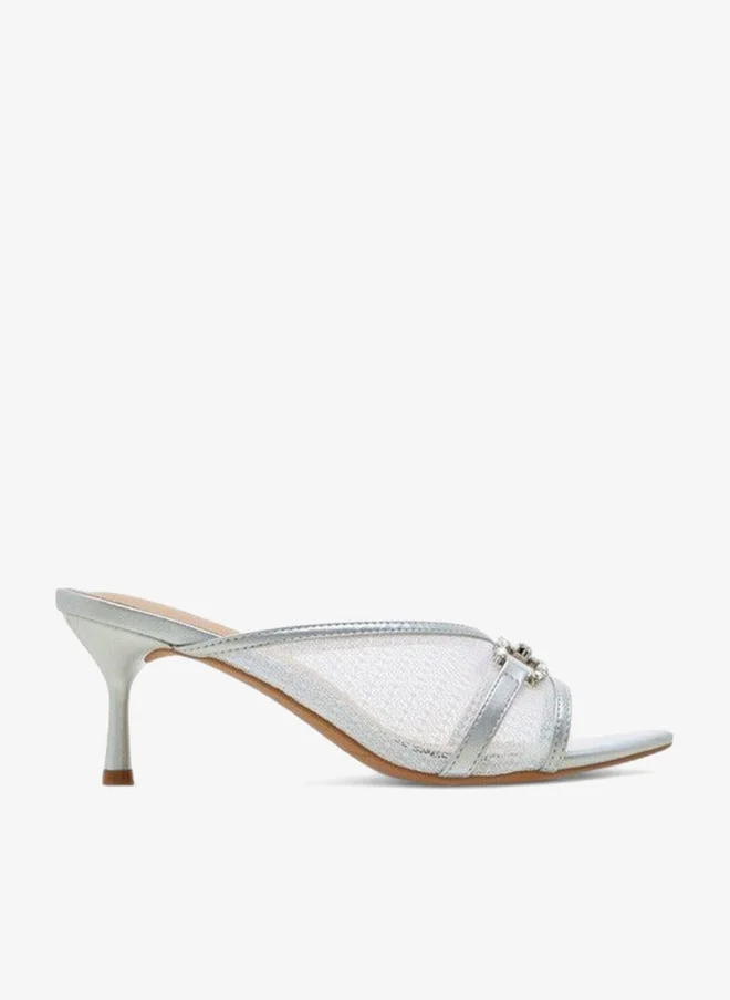 Flora Bella Embellished Slip-On Sandals With Flared Heel