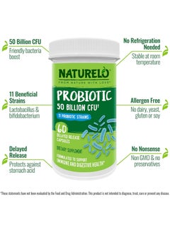 NATURELO Probiotic 50 Billion CFU And 11Probiotic Strains -formulated to support immune and digestive health 60 Delayed Release Dietary Spplement  - Image 3