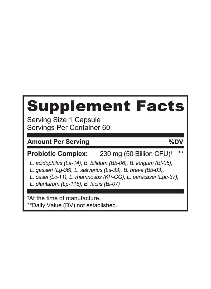 NATURELO - Probiotic 50 Billion CFU And 11Probiotic Strains -formulated to support immune and digestive health 60 Delayed Release Dietary Spplement - Image 1