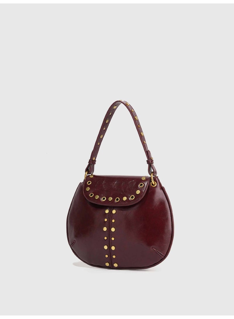 New Vintage Red Metal Studded Magnetic Closure Underarm Bag, Women's Versatile Saddle Shoulder & Handbag - Image 1