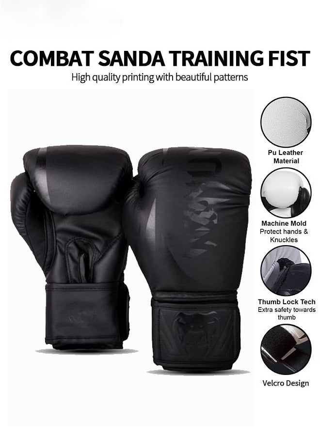 LJRN 12OZ Boxing Gloves PU Leather, Muay Thai Kickboxing MMA Sparring Training, Advanced TAKKA Closure, Padding, Punch Bags Speed Ball Focus Pads Workout(Black) - Image 2
