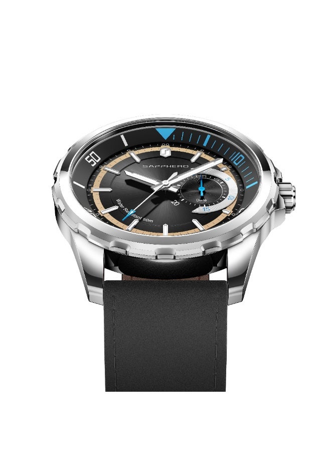 SAPPHERO Mens Watch Analog Quartz Watches with Date Subdial Leather Strap 50M Waterproof Business Work Sport Casual Dress Wristwatch Elegant Gift for Men - Image 2