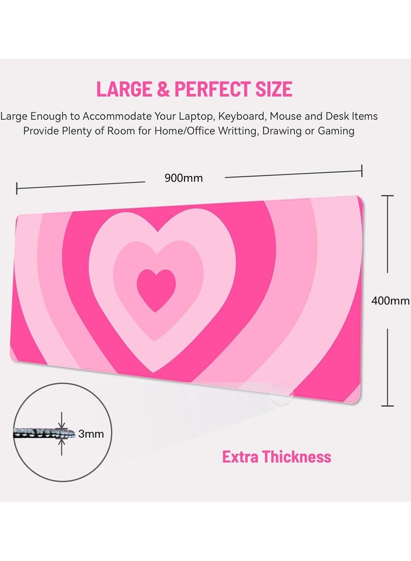 Large Mouse Pad For Desktop,Size 900x400x3mm,Extended Keyboard Pad Gaming Mouse Pad,Non-slip Rubber Base Mouse Pad, Desk Accessories,Ladies Desk Storage Box Pad, Heart Shaped Pink - Image 5