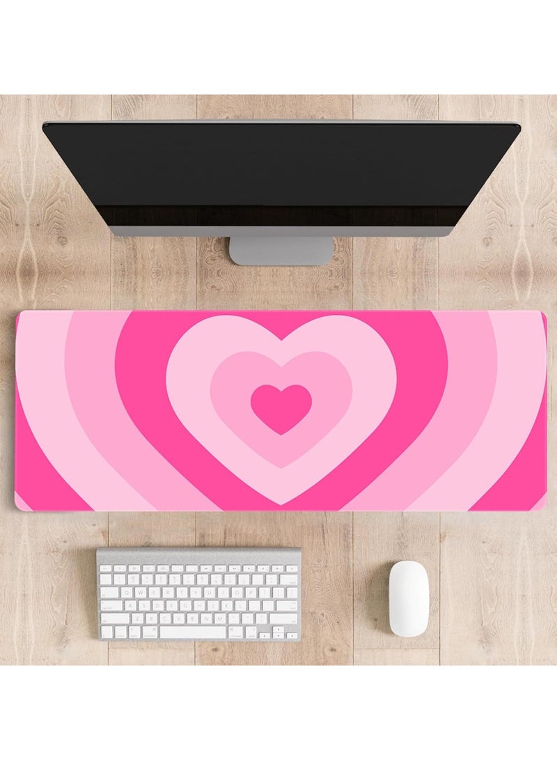 Large Mouse Pad For Desktop,Size 900x400x3mm,Extended Keyboard Pad Gaming Mouse Pad,Non-slip Rubber Base Mouse Pad, Desk Accessories,Ladies Desk Storage Box Pad, Heart Shaped Pink - Image 1