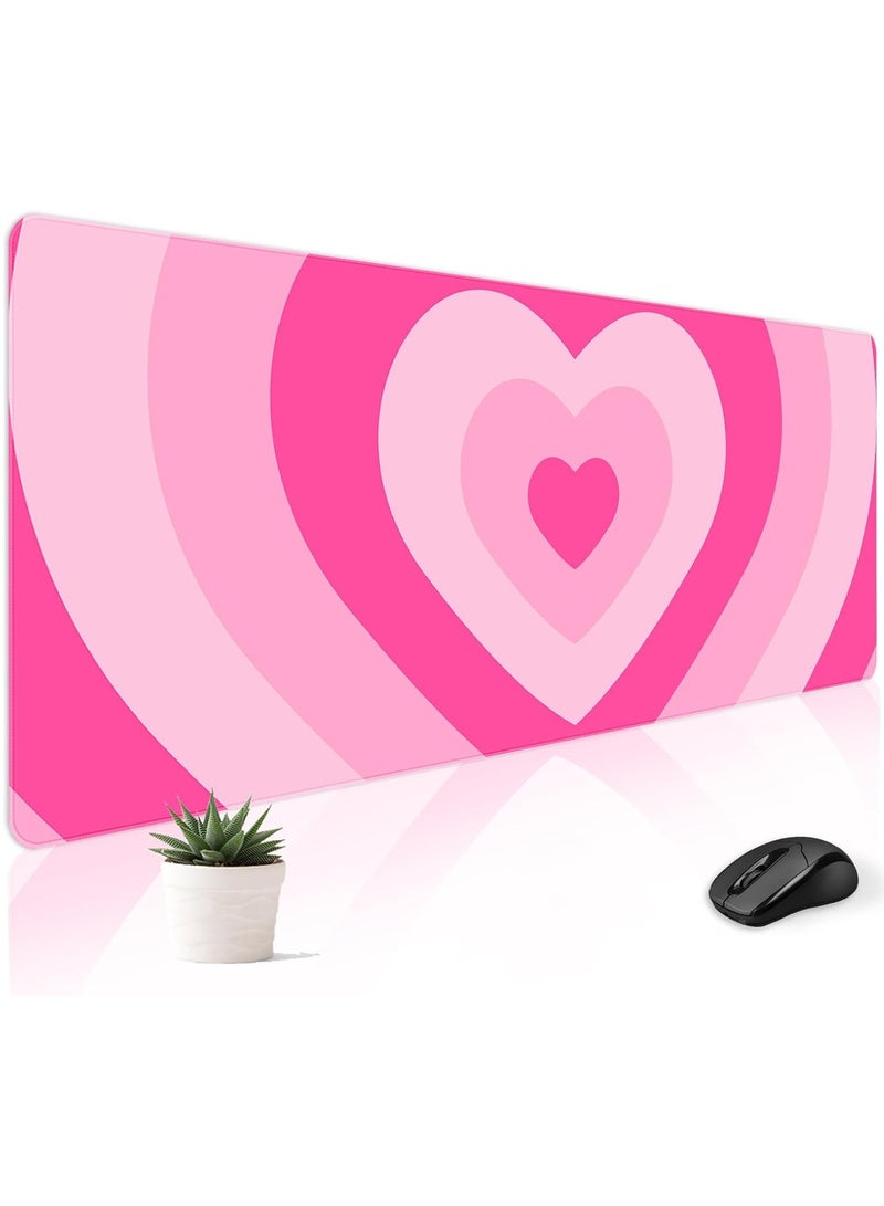 Large Mouse Pad For Desktop,Size 900x400x3mm,Extended Keyboard Pad Gaming Mouse Pad,Non-slip Rubber Base Mouse Pad, Desk Accessories,Ladies Desk Storage Box Pad, Heart Shaped Pink - Image 2