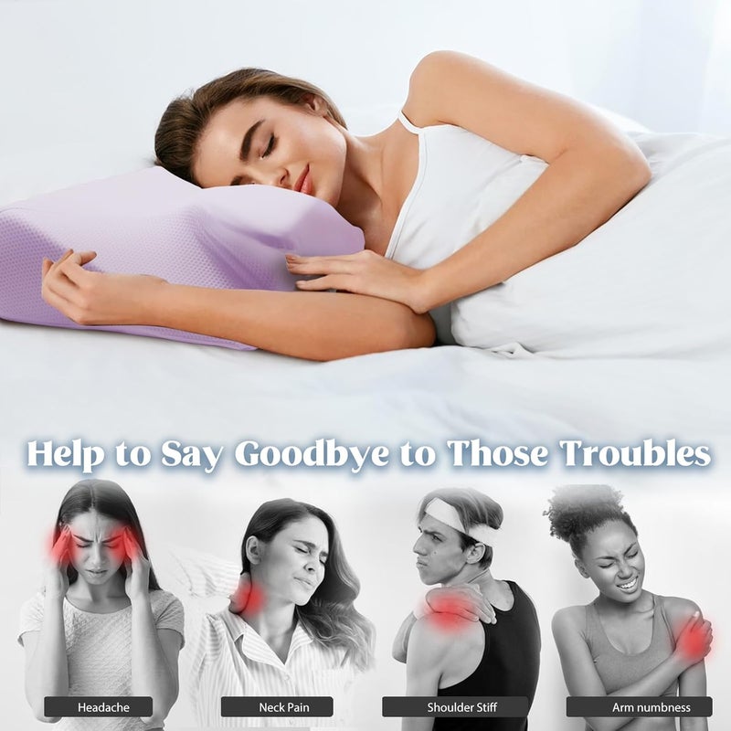BEDCOOL Cervical Neck Pillow for Pain Relief,Ergonomic Contour Memory Foam Pillows for Sleeping,Cooling odorless Neck Support Pillow for Side Back Stomach Sleeper,with Washable Pillowcase,Purple - Image 5