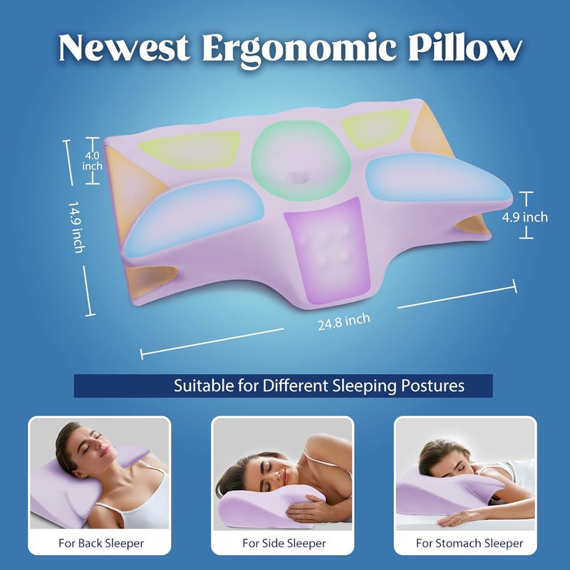 BEDCOOL Cervical Neck Pillow for Pain Relief,Ergonomic Contour Memory Foam Pillows for Sleeping,Cooling odorless Neck Support Pillow for Side Back Stomach Sleeper,with Washable Pillowcase,Purple - Image 4