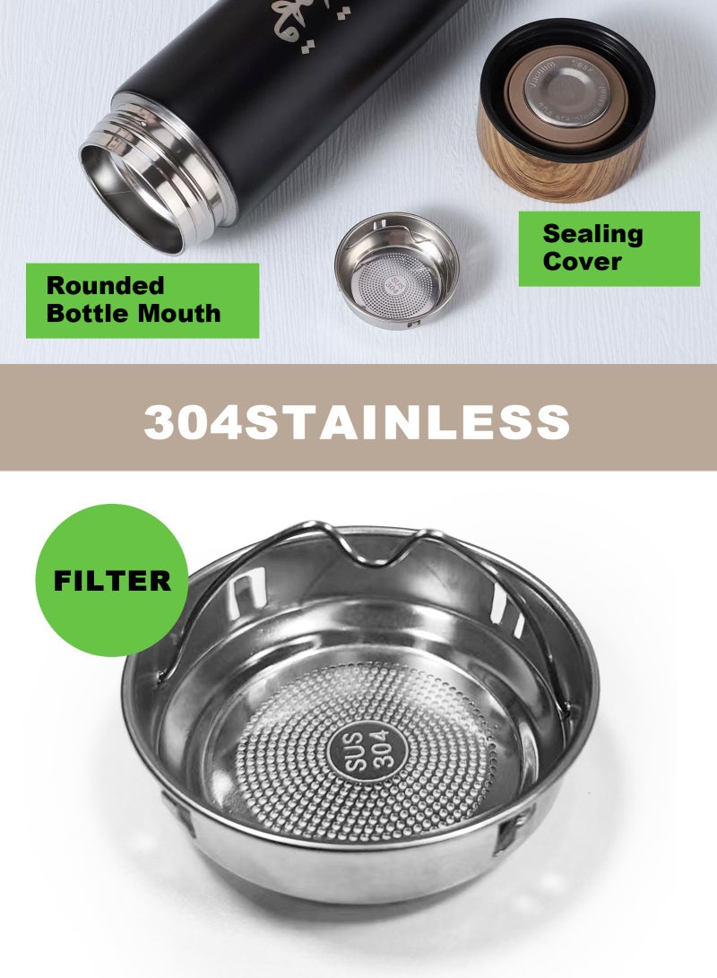 هومار كيت ترموس القهوة 500 مل حامل فولاذي + 80 مل كأس زجاجي x2 -كامل مجموعة السفر مع الخط العربي الفاخر - Image 5