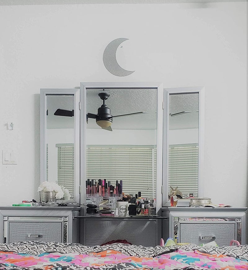 Incrizma Moon Mirror Fancy Chic Boho Decorative Aesthetic Wall Decor for Urban Homes, Apartments, Bedrooms, Living Rooms in Silver or Gold with Different Sizes (Silver, 30 cm, Unframed) - Image 2