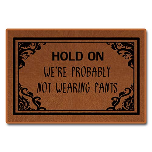 Accssoey Funny Doormat, Not Wearing Pants, Hold On We're Probably Not Wearing Pants - Non-Woven Fabric Home Decor Indoor Mats - 23.6"L x 15.7"W - Image 1
