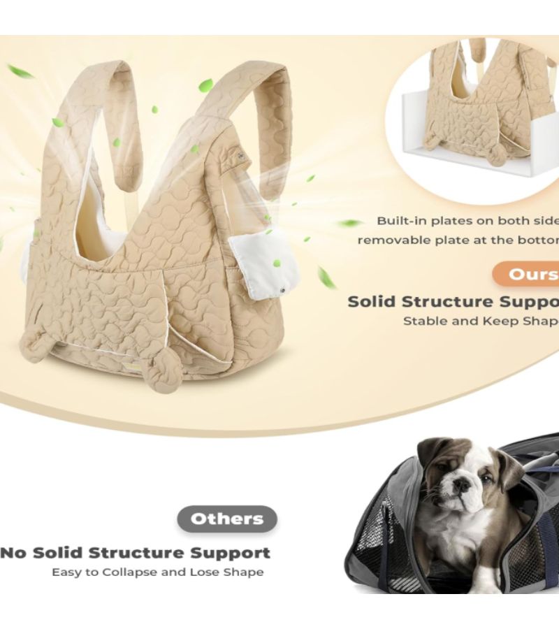 Adjustable Front Pet Carrier Backpack For Small To Medium Dogs Cats And Rabbits Camping Hiking Breathable Material Reflective Safety Strips Khaki - Image 3