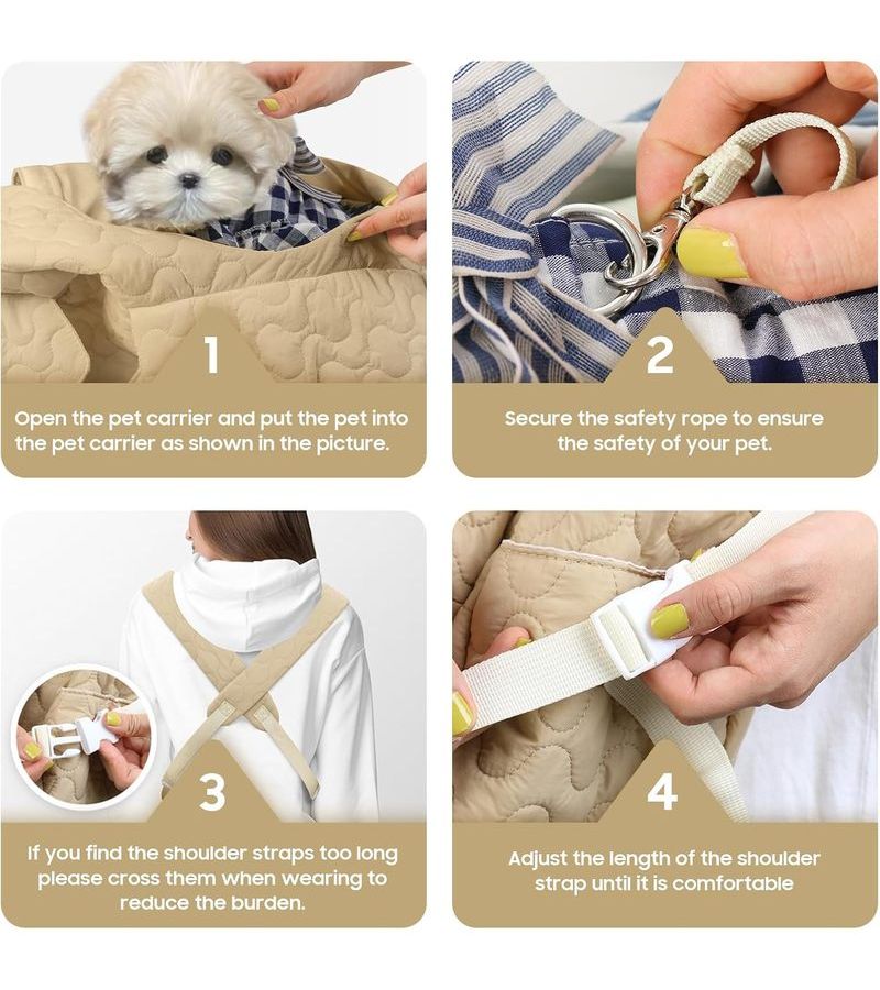 Adjustable Front Pet Carrier Backpack For Small To Medium Dogs Cats And Rabbits Camping Hiking Breathable Material Reflective Safety Strips Khaki - Image 4