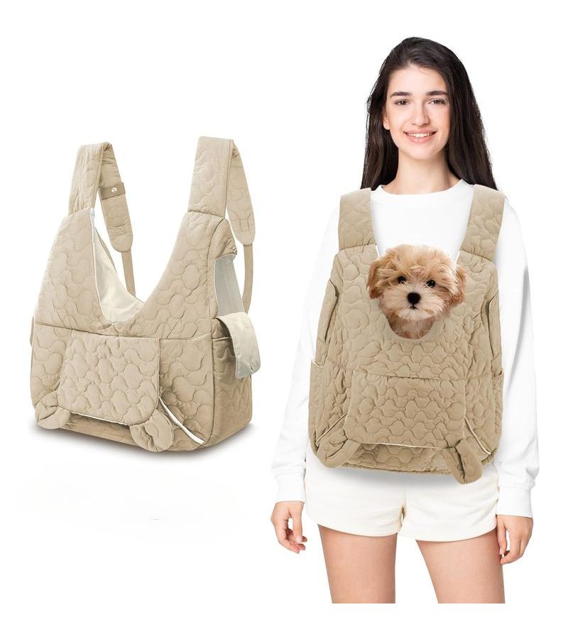 Adjustable Front Pet Carrier Backpack For Small To Medium Dogs Cats And Rabbits Camping Hiking Breathable Material Reflective Safety Strips Khaki - Image 1