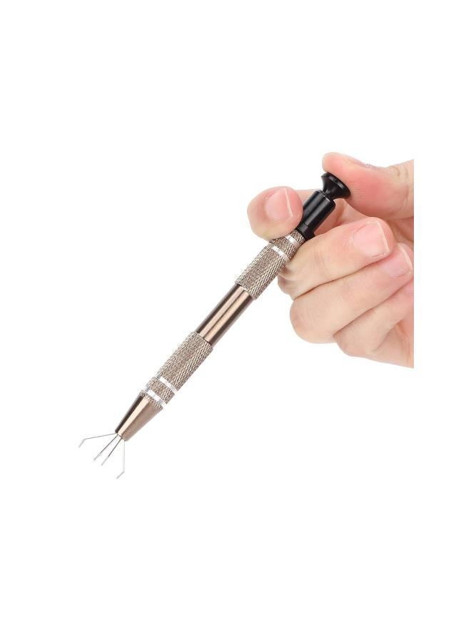 4 Prongs Grabber Jewelry Pick Up Tool, Metal Prong for Gems Diamond Pearls Beads Small Parts, Catcher Holder Jewelry Making Accessory(grey) - Image 1