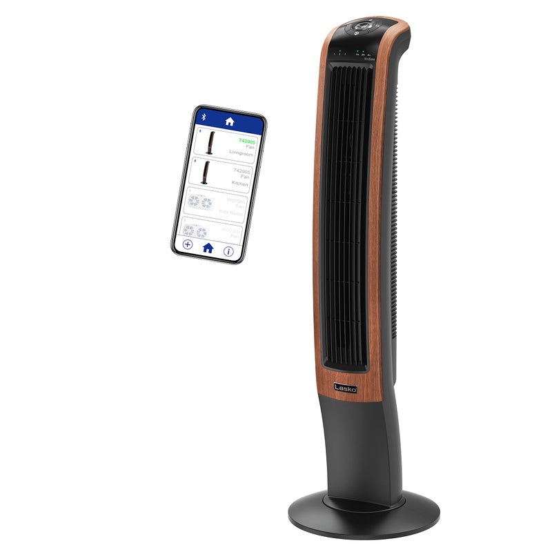 Lasko Lasko Oscillating Wind Curve Tower Fan Bluetooth Technology 3 Quiet Speeds for Bedroom Living Room  Office 42 Woodgrain T42905 
