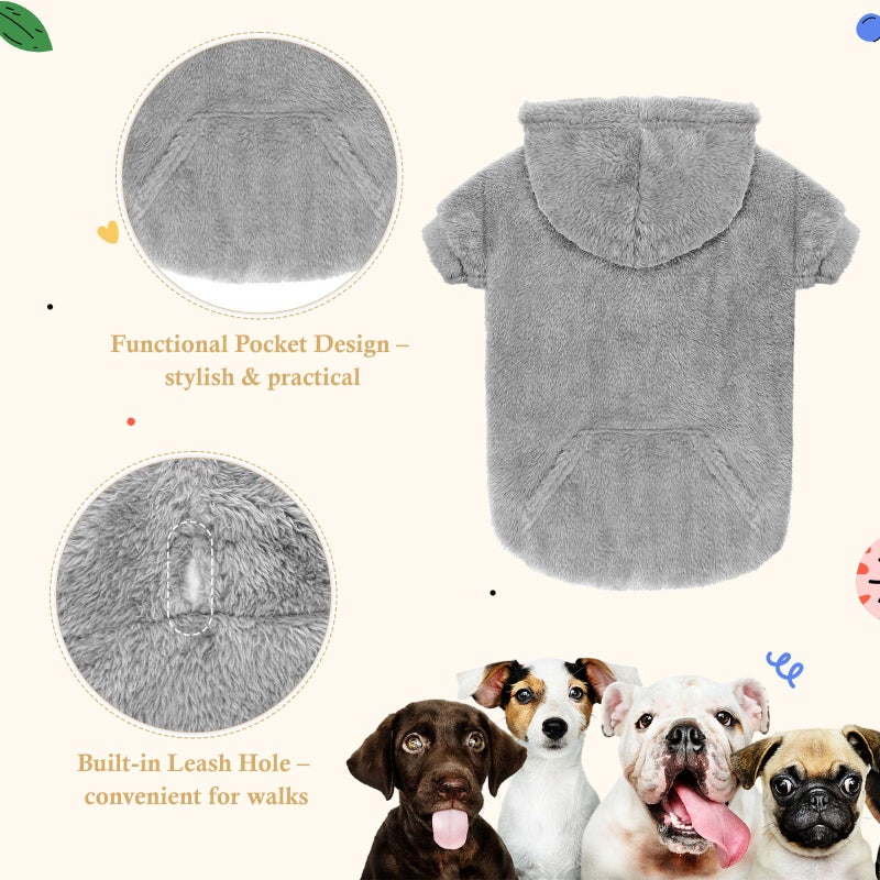 Waoduld 4XL Dog Sweaters for Large Dogs,Dog Hoodie,Warm Fuzzy Fleece Sweatshirt with Hood & Pocket,Leash Hole,Cozy Cold Weather Pet Clothes Sweater Hoodie for Large Dogs(Grey,4XL) - Image 4